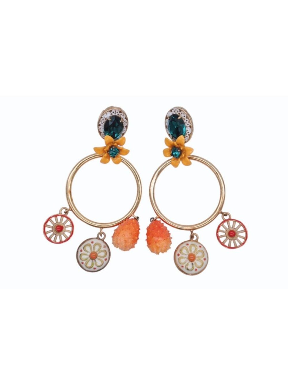 Dolce & Gabbana Earrings Flower Motif Orange Multicolor Gold